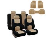 Car Seat Cover Full Set For Auto Semi Universal Fit with Floor Mat Beige
