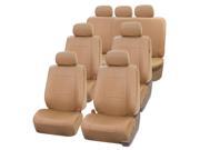 3 Row Faux Leather Car Seat Covers For Auto SUV Truck Tan Beige