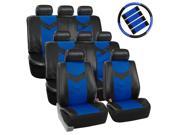 Car Seat Covers Synthetic Leather Auto Seat cover 8 Seater SUV VAN Full Set w Steering Belt Pads Black Blue