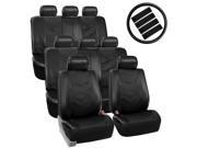 Car Seat Covers Synthetic Leather Auto Seat cover 8 Seater SUV VAN Full Set w Steering Belt Pads Black