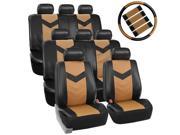 Car Seat Covers Synthetic Leather Auto Seat cover 8 Seater SUV VAN Full Set w Steering Belt Pads Black Beige