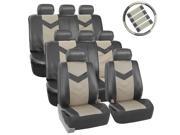 Car Seat Covers Synthetic Leather Auto Seat cover 8 Seater SUV VAN Full Set w Steering Belt Pads 2 Tone Gray