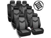 Car Seat Covers Synthetic Leather Auto Seat cover 7 Seater SUV VAN Full Set w Steering Belt Pads Black Gray