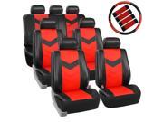 Car Seat Covers Synthetic Leather Auto Seat cover 7 Seater SUV VAN Full Set w Steering Belt Pads Black Red