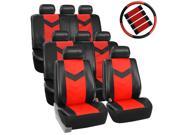 Car Seat Covers Synthetic Leather Auto Seat cover 8 Seater SUV VAN Full Set w Steering Belt Pads Black Red