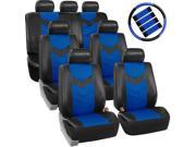 Car Seat Covers Synthetic Leather Auto Seat cover 7 Seater SUV VAN Full Set w Steering Belt Pads Black Blue