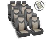 Car Seat Covers Synthetic Leather Auto Seat cover 7 Seater SUV VAN Full Set w Steering Belt Pads 2 Tone Gray