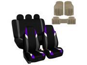 Car Seat Covers Beige Heavy Duty Floor Mat Highback for Auto 5 Headrests Purple