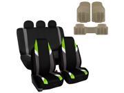 Car Seat Covers Beige Heavy Duty Floor Mat Highback for Auto 5 Headrests Green