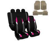 Car Seat Covers Beige Heavy Duty Floor Mat Highback for Auto 5 Headrests Pink