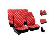 Red Highback Polka Dots Car Seat Covers Full Set for Solid Bench