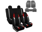Car Seat Covers Gray Heavy Duty Floor Mat Highback for Auto 4 Headrests Red
