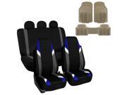 Car Seat Covers Beige Heavy Duty Floor Mat Highback for Auto 5 Headrests Blue