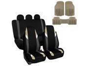 Car Seat Covers Beige Heavy Duty Floor Mat Highback for Auto 5 Headrests Beige