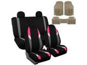 Car Seat Covers Beige Heavy Duty Floor Mat Highback for Auto 4 Headrests Pink