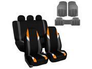Car Seat Covers Gray Heavy Duty Floor Mat Highback for Auto 5 Headrests Orange