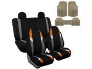 Car Seat Covers Beige Heavy Duty Floor Mat Highback for Auto 4 Headrests Orange