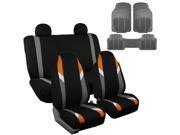 Car Seat Covers Gray Heavy Duty Floor Mat Highback for Auto 4 Headrests Orange