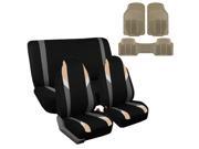 Car Seat Covers Beige Heavy Duty Floor Mat Highback for Auto 2 Headrests Beige