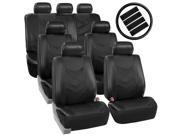 Car Seat Covers Synthetic Leather Auto Seat cover 7 Seater SUV VAN Full Set w Steering Belt Pads Black