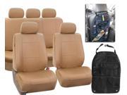PU Leather Car Seat Covers Complete Tan W.Seat Back Organizer Storage Bag