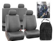 Faux Leather Car Seat Covers Gray with Headrests Storage Bag