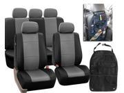 PU Leather Car Seat Covers Set Gray Black W.Seat Back Organizer Storage Bag