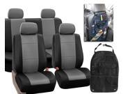 Faux Leather Car Seat Covers Set Gray Black W.Seat Back Organizer Storage Bag