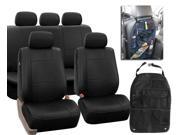 Faux Leather Car Seat Covers Classic Set Black W.Seat Back Organizer Storage Bag
