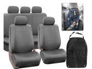 PU Leather Car Seat Covers Top QualitySet Gray W.Seat Back Organizer Storage Bag