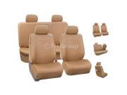 Faux Leather Complete Full Set Front Rear Car Seat Cover Tan