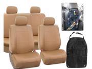Faux Leather Car Seat Covers Tan with Headrests Storage Bag