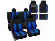 Blue Black Car Seat Covers Full Set for Auto w 4 Headrests Floor Mats