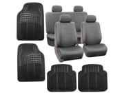 Faux Leather Car Seat Covers Gray with Headrests Rubber Floor Mat