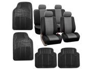 Gray Black Faux Leather Car Seat Cover Set Headrests Floor Mat Set
