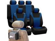 Blue and Black Faux Leather Car Seat Covers with Tissue Dispenser for Auto Vehicle
