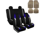 Car Seat Covers Beige Heavy Duty Floor Mat Highback for Auto 4 Headrests Blue