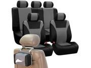 Gray and Black Faux Leather Car Seat Covers with Tissue Dispenser for Auto Vehicle