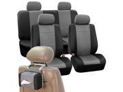 Faux Leather Car Seat Covers Gray Black with Headrests Tissue Dispenser