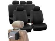 Classic Faux Leather Car Seat Cover Set Black Free Gift Tissue Dispenser