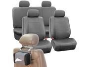 Faux Leather Car Seat Covers Solid Gray with Headrests Tissue Dispenser