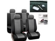 Faux Leather Car Seat Covers Gray Black with Headrests Dash Grip Pad