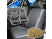 Faux Leather Gray Car Seat Cover Full Set w Beige Carpet Floor Mat