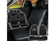Faux Leather Car Seat For Auto Car SUV with 4Headrests Carpet Floor Mat Black