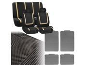 Car Seat Covers Beige Black Full Set for Auto w Heavy Duty Floor Mats 2 Headrest