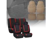 Car Seat Covers Red Black For Auto Full Set w Heavy Duty Floor Mats 2 Headrest