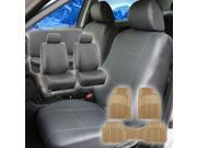 Faux Leather Gray Car Seat Cover Full Set w Beige Floor Mat