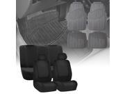 Car Seat Covers Solid Black For Auto Full Set w Heavy Duty Floor Mats 2 Headrest