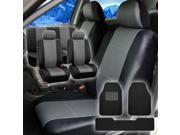 Faux Leather Car Seat For Auto Car SUV with 4Headrests Carpet Floor Mat Gray Black