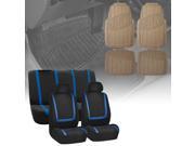Car Seat Covers Blue Black For Auto Full Set w Heavy Duty Floor Mats 2 Headrest